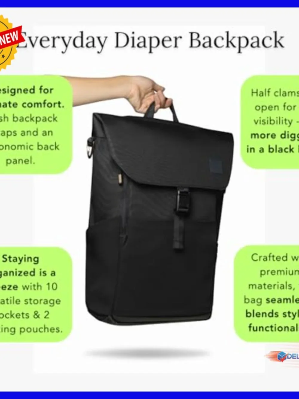 Water-Resistant Diaper Backpack with Changing Pad, 20L Travel Bag - Picture 4 of 6